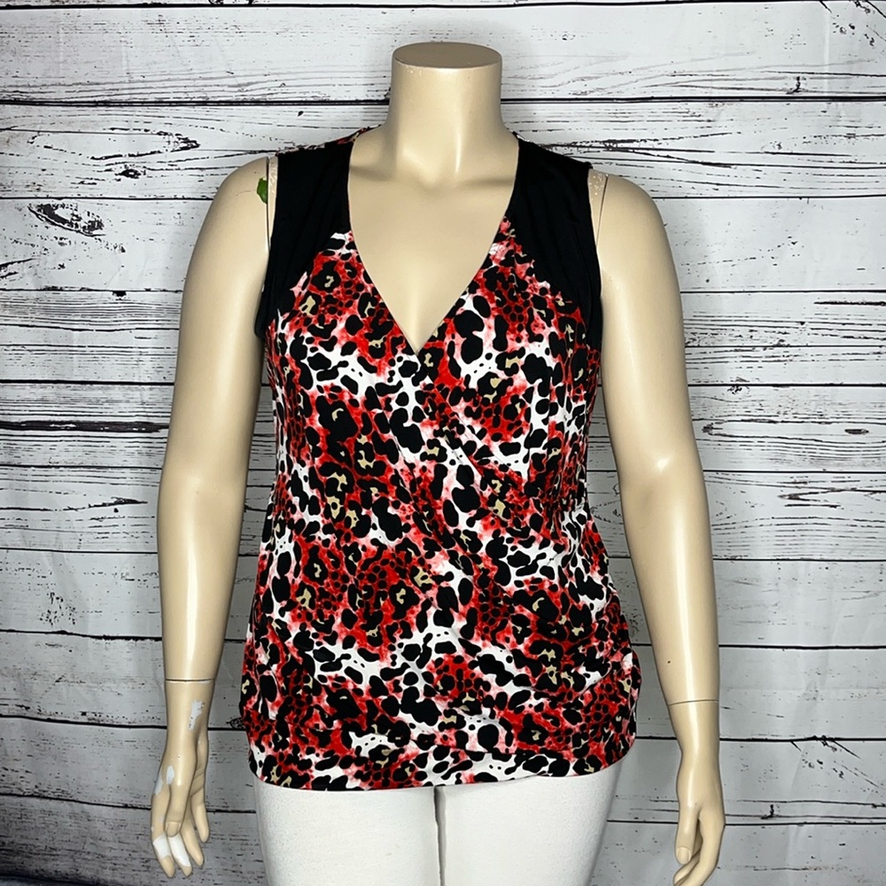 Ashley Stewart NWT 18/20 Black Red Animal Print Surplice V-Neck Tank Top Blouse